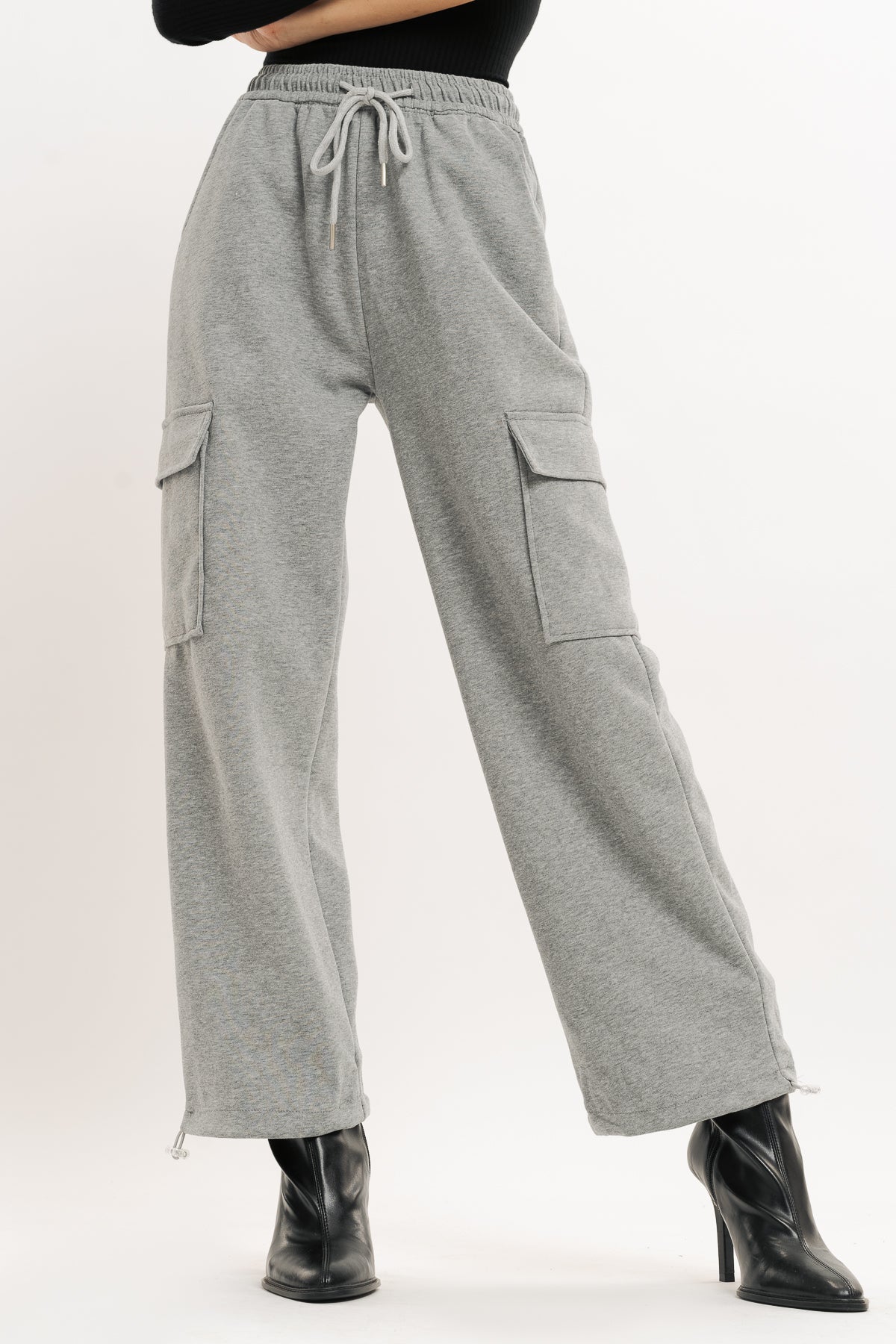 Grey Wide Leg Cargo Trouser