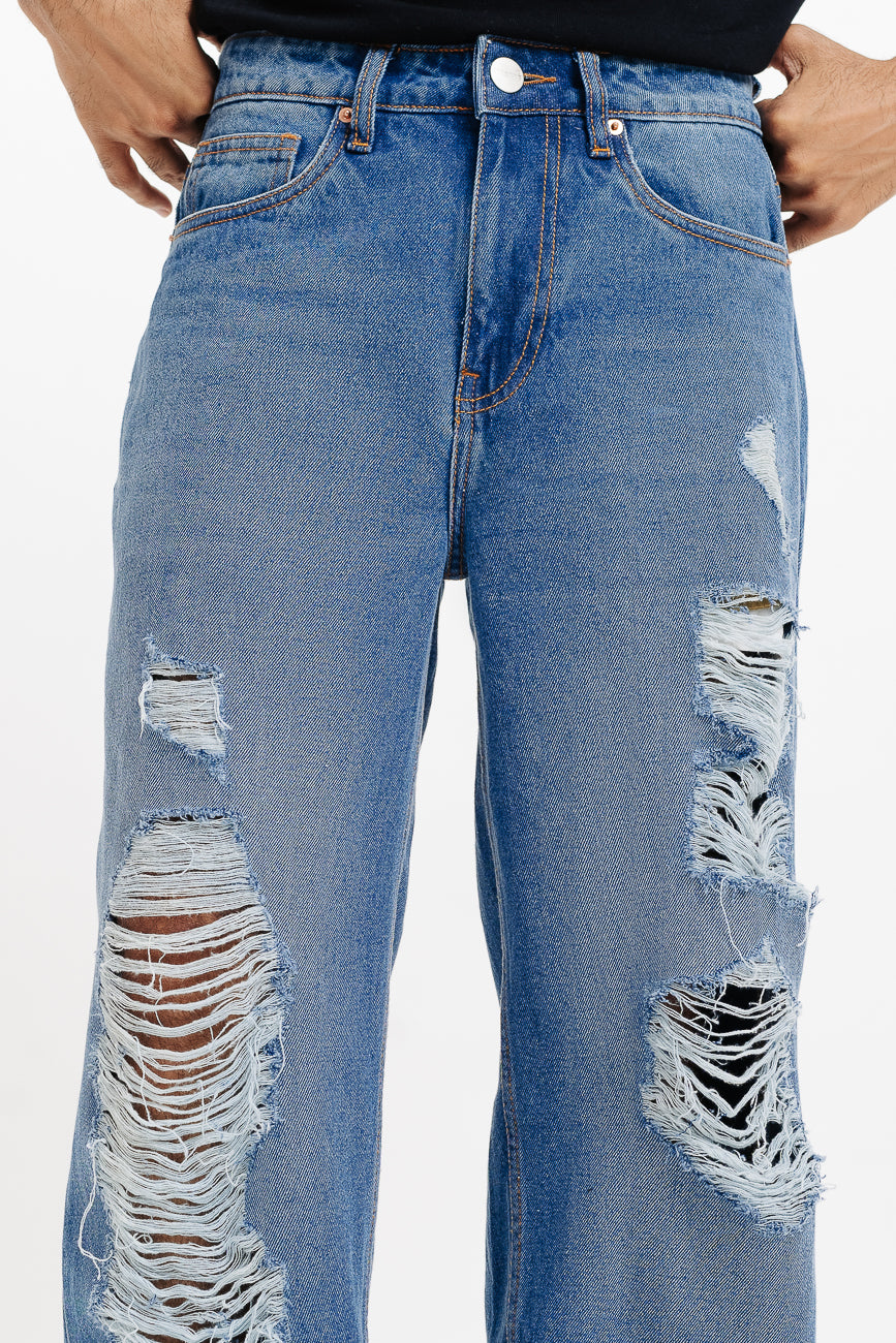 Distressed Men's Blue Jeans