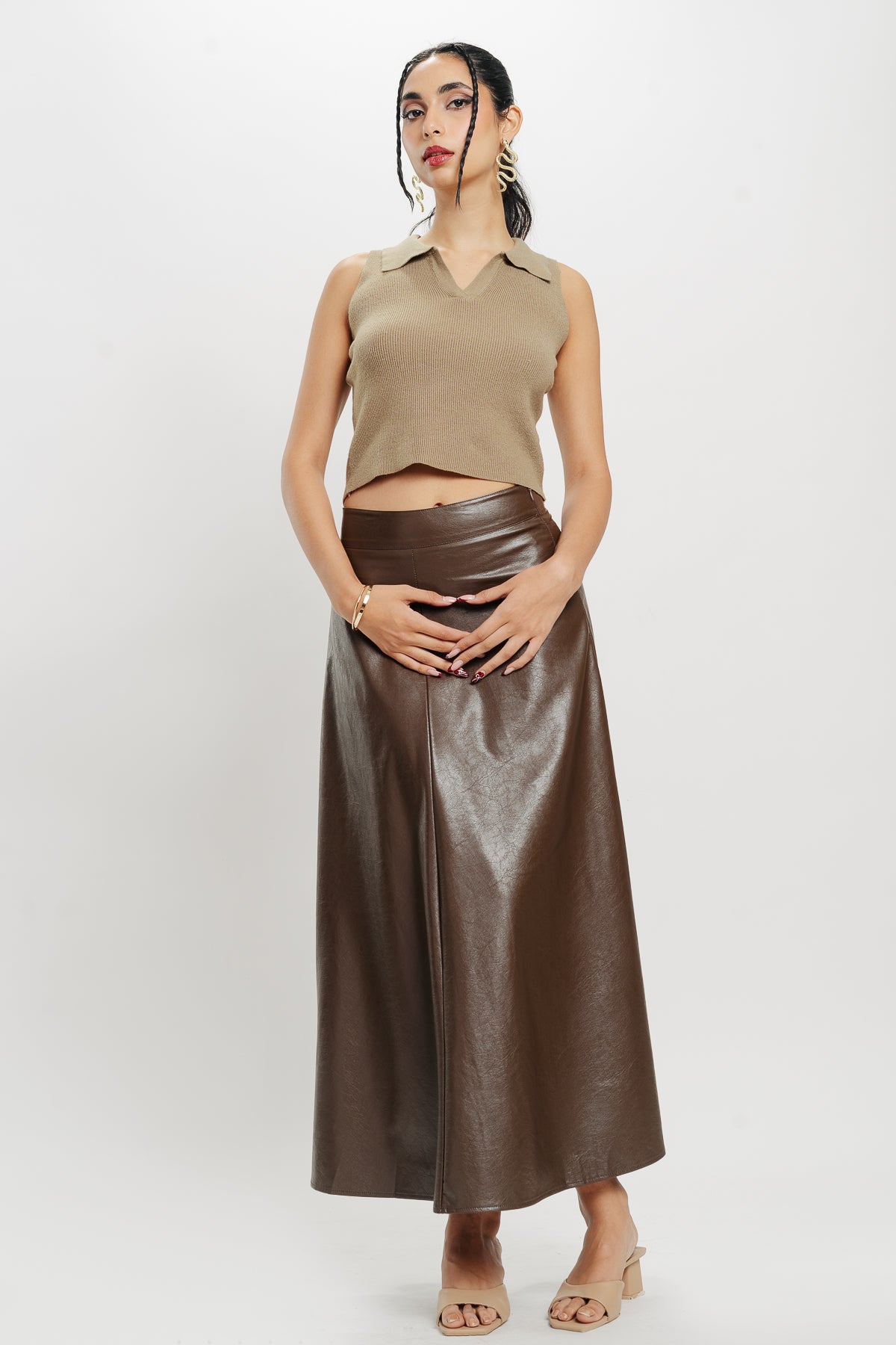 Brown Collared Crop Tank Top