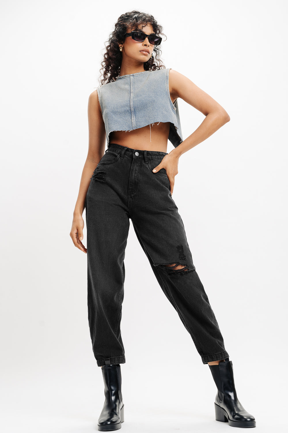 INDIGO ELASTICATED MOM JEANS