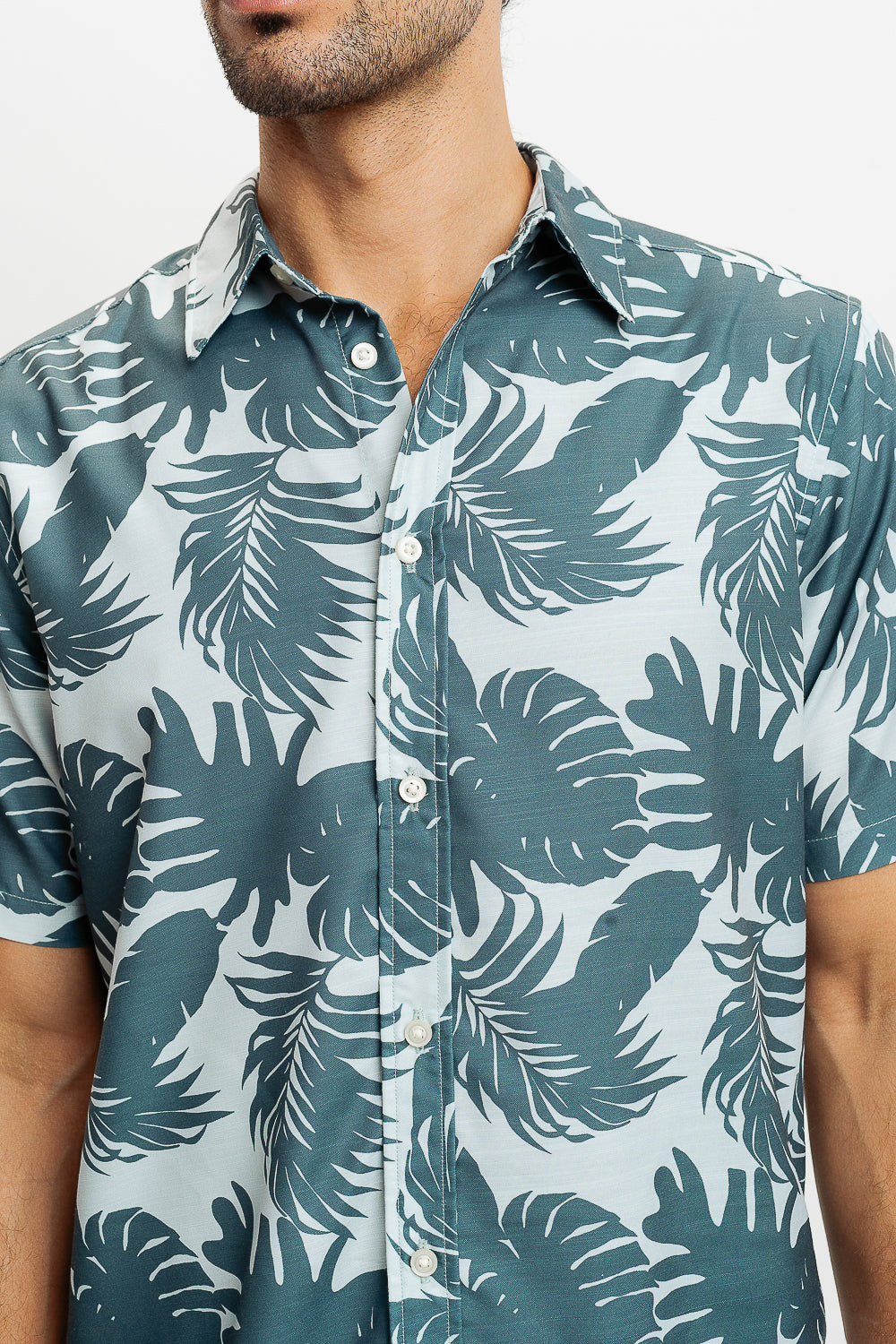 Green Palm Print Men's Resort Shirt