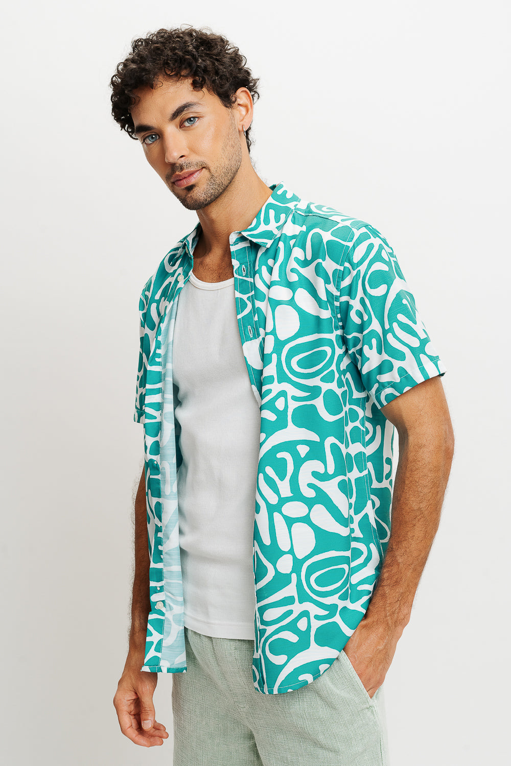 Green Abstract Print Men's Resort Shirt