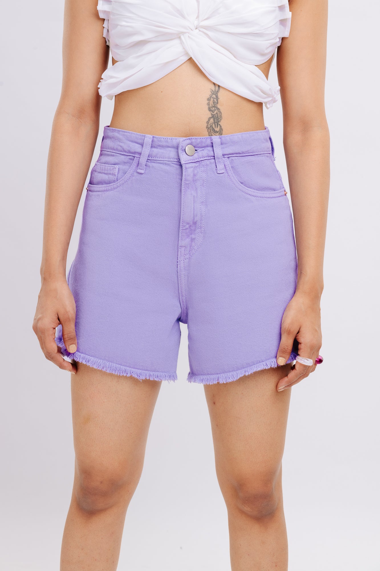 Frayed Hem Lavender Shorts