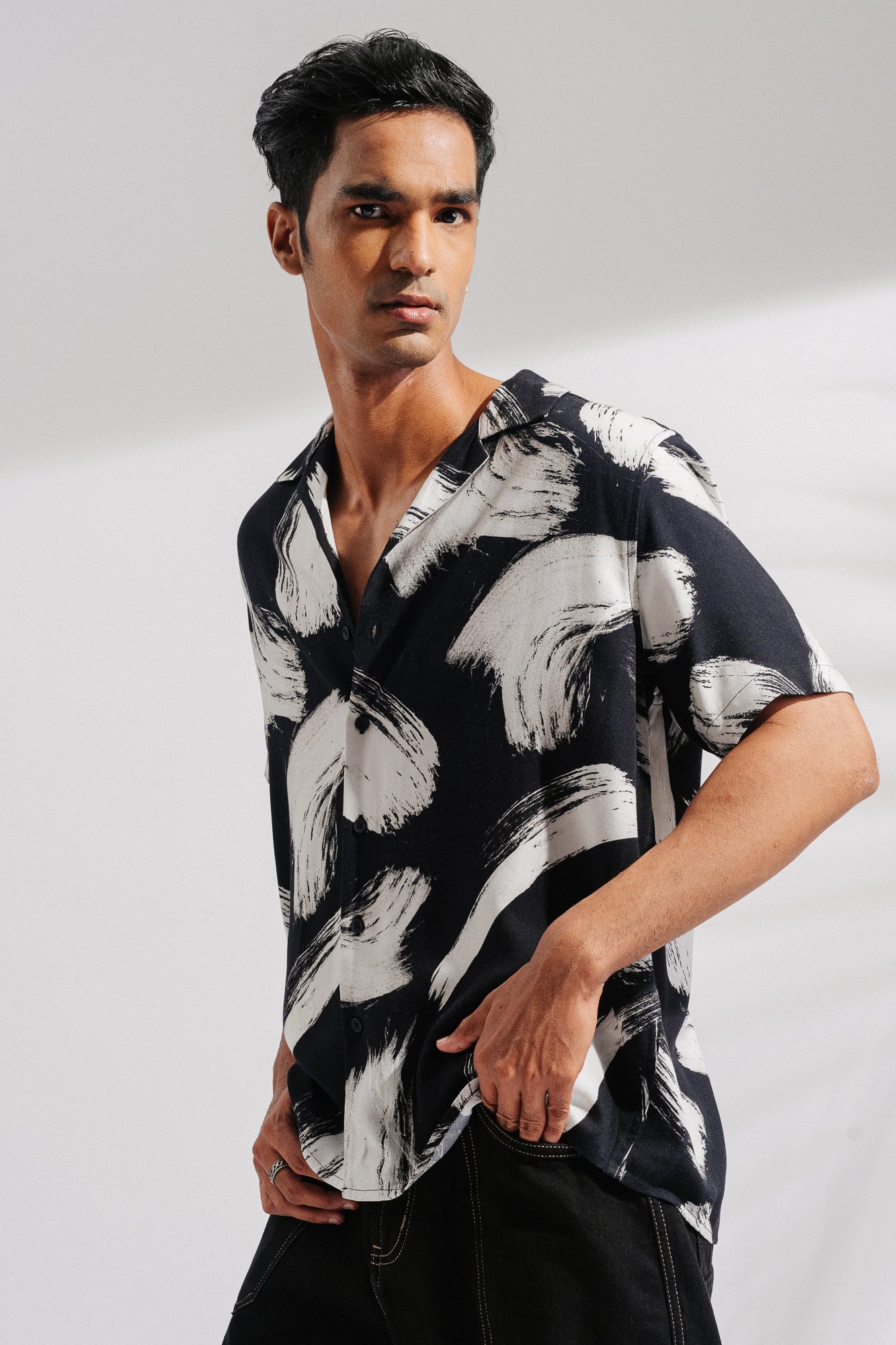 Brush Stroke Men's Printed Viscose Shirt