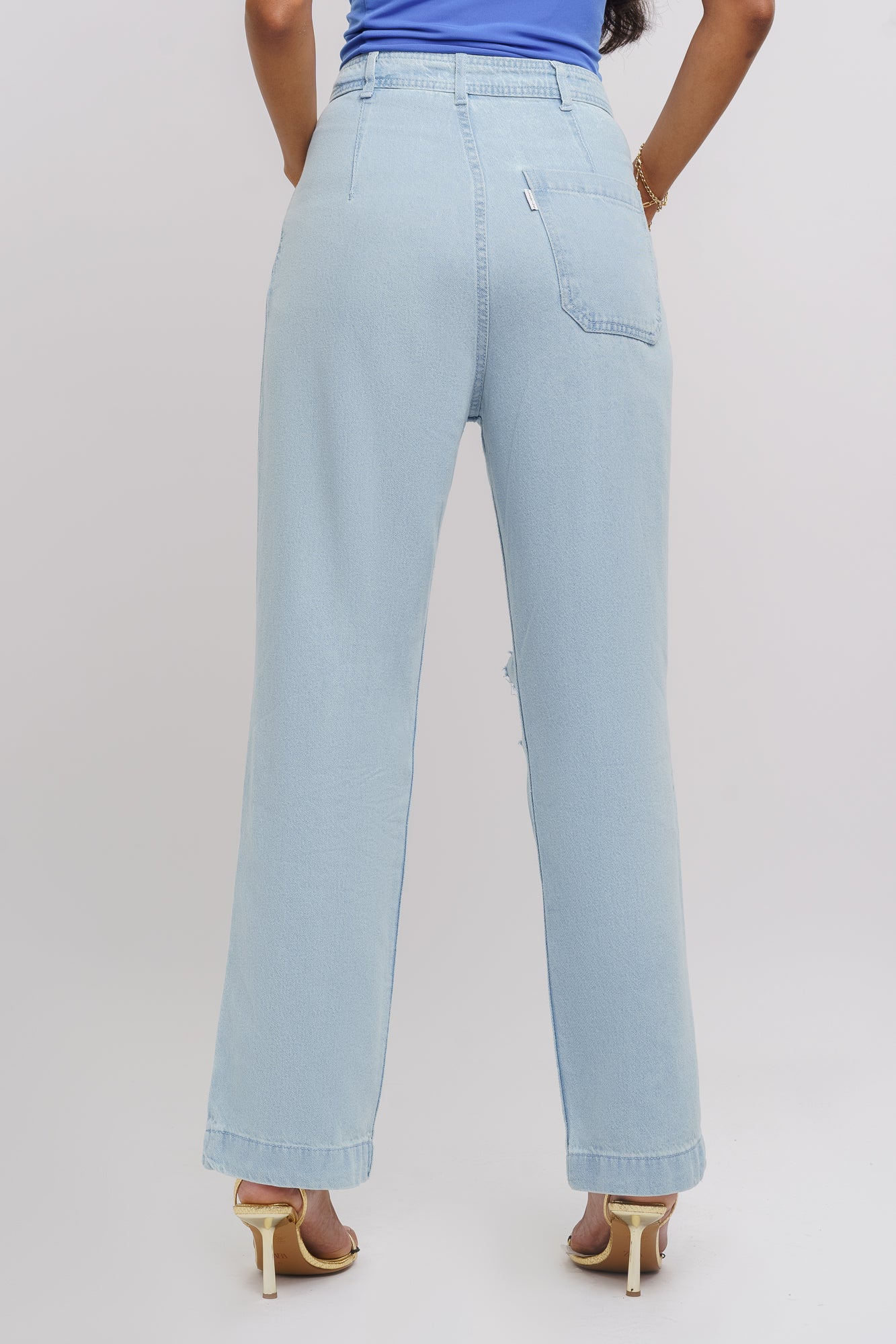 Airy Blue Distressed Straight Jeans