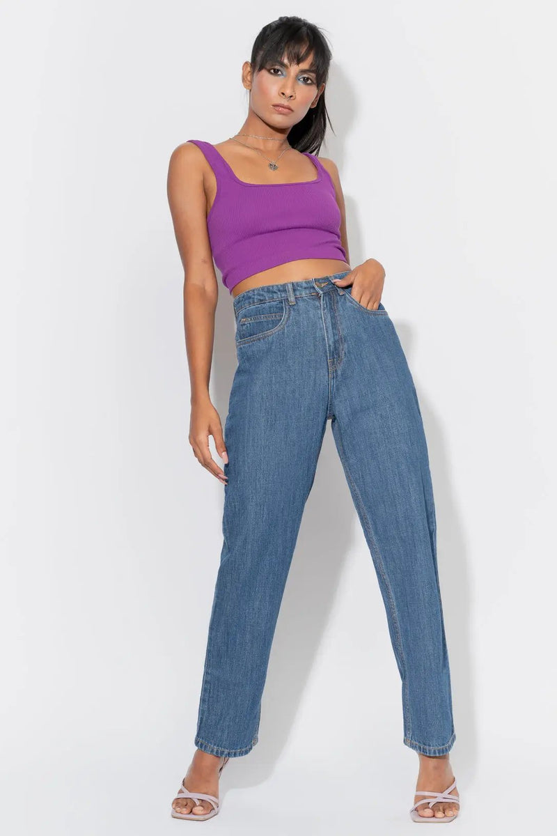 MID BLUE HIGH WAIST MOM FIT JEANS – FREAKINS