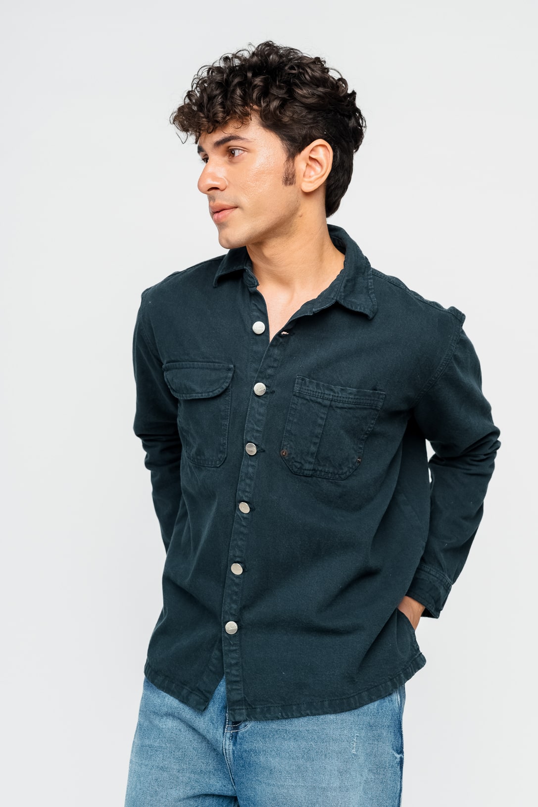 Dark Teal Men's Denim Shacket