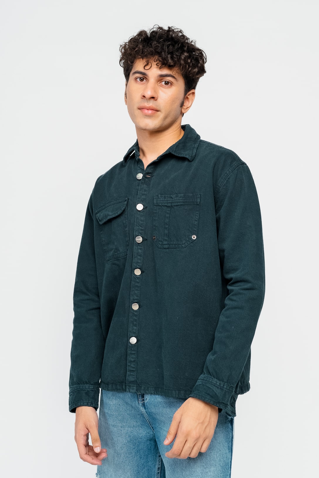 Dark Teal Men's Denim Shacket