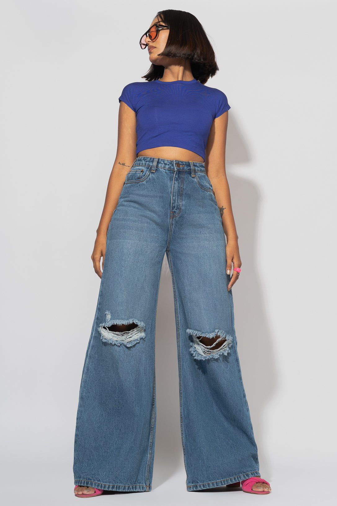 Women Vanilla Cream Knee Ripped High Waist Straight Leg Jeans - Offduty  India