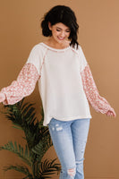 AMOLI Blessings Abound Full Size Run Leopard Sleeve Waffle Knit Top