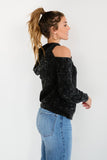 Hooked On You Mineral Wash Waffle Knit Cold-Shoulder Hoodie