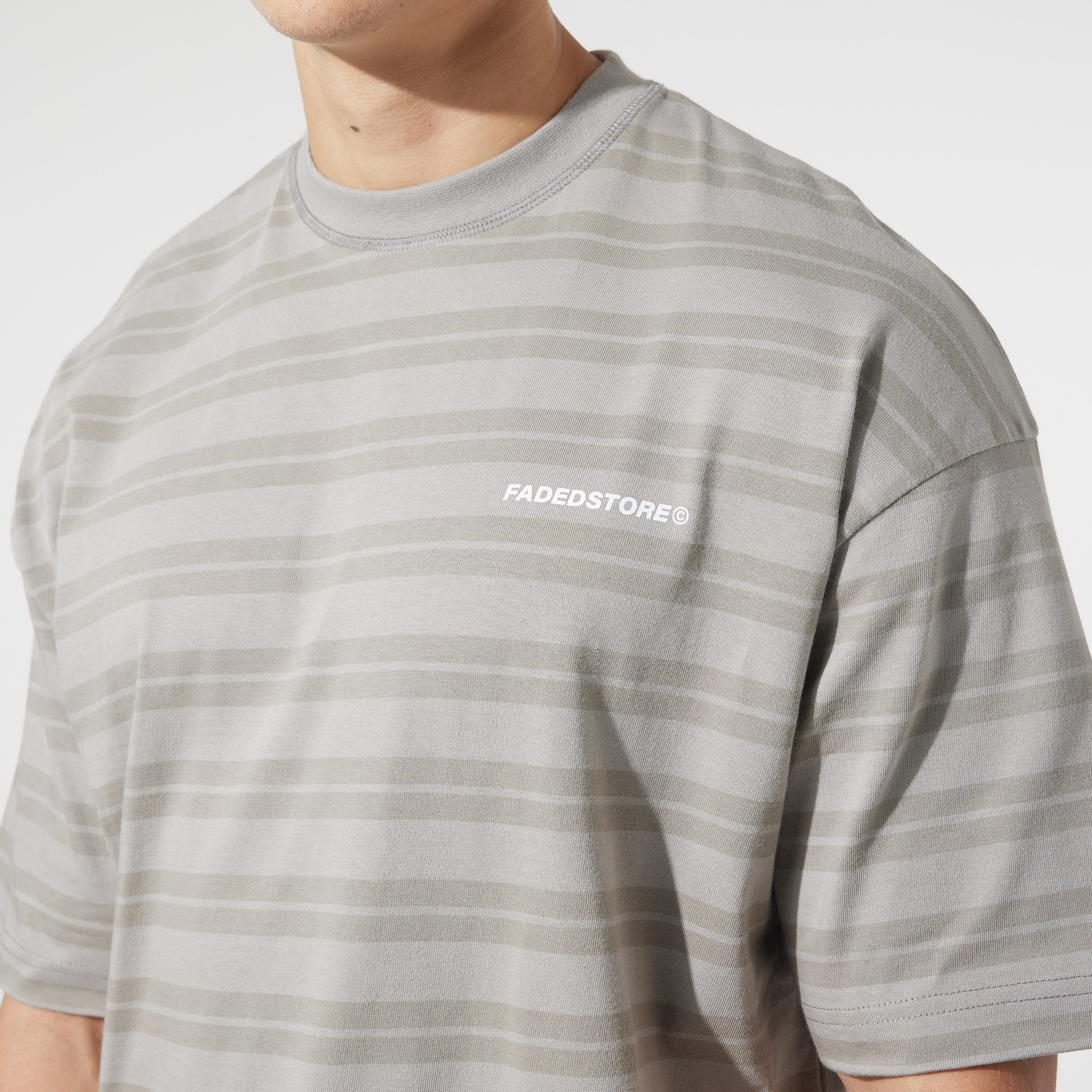 Striped Box Fit Tee | Stone