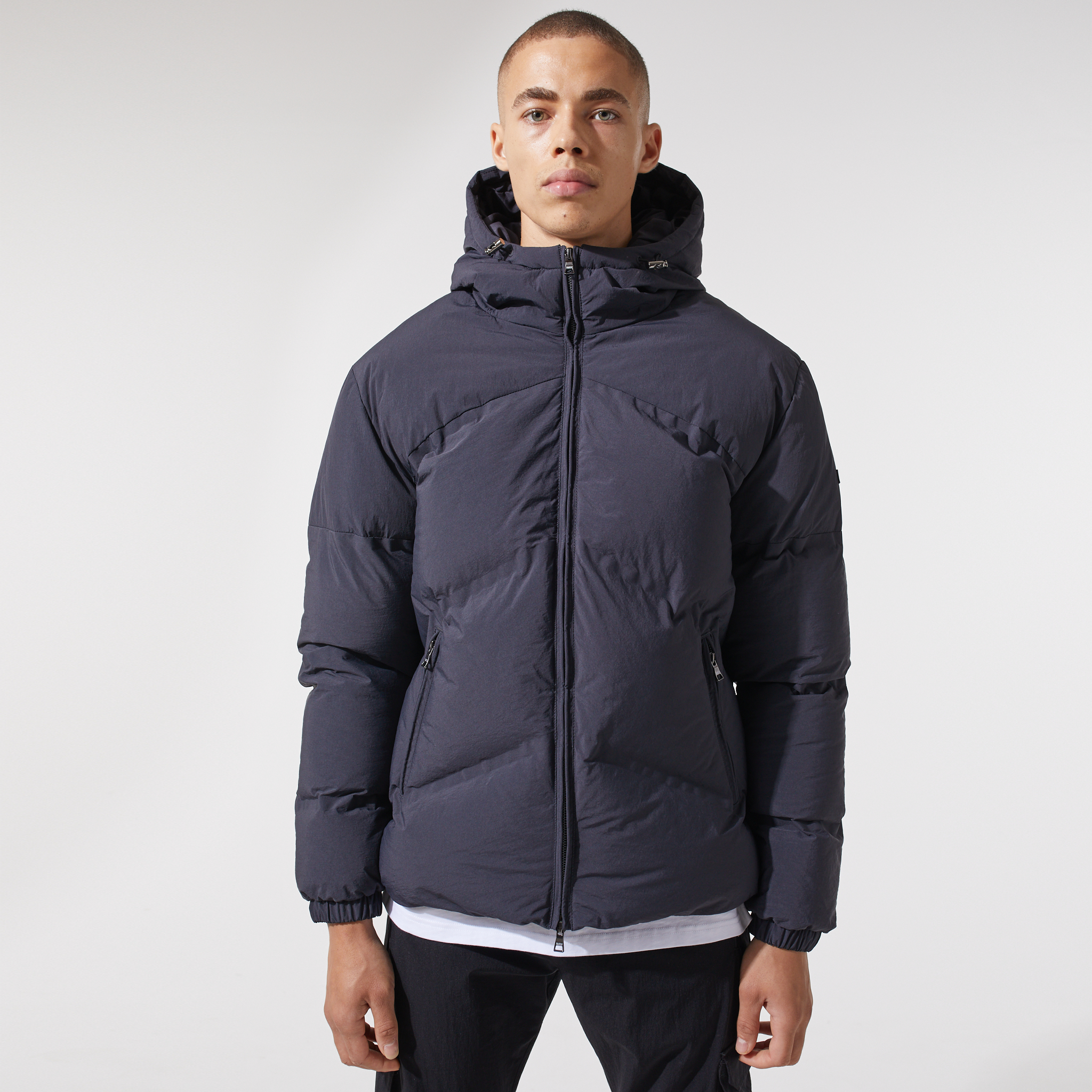 Chevron Hooded Puffer Jacket | Charcoal