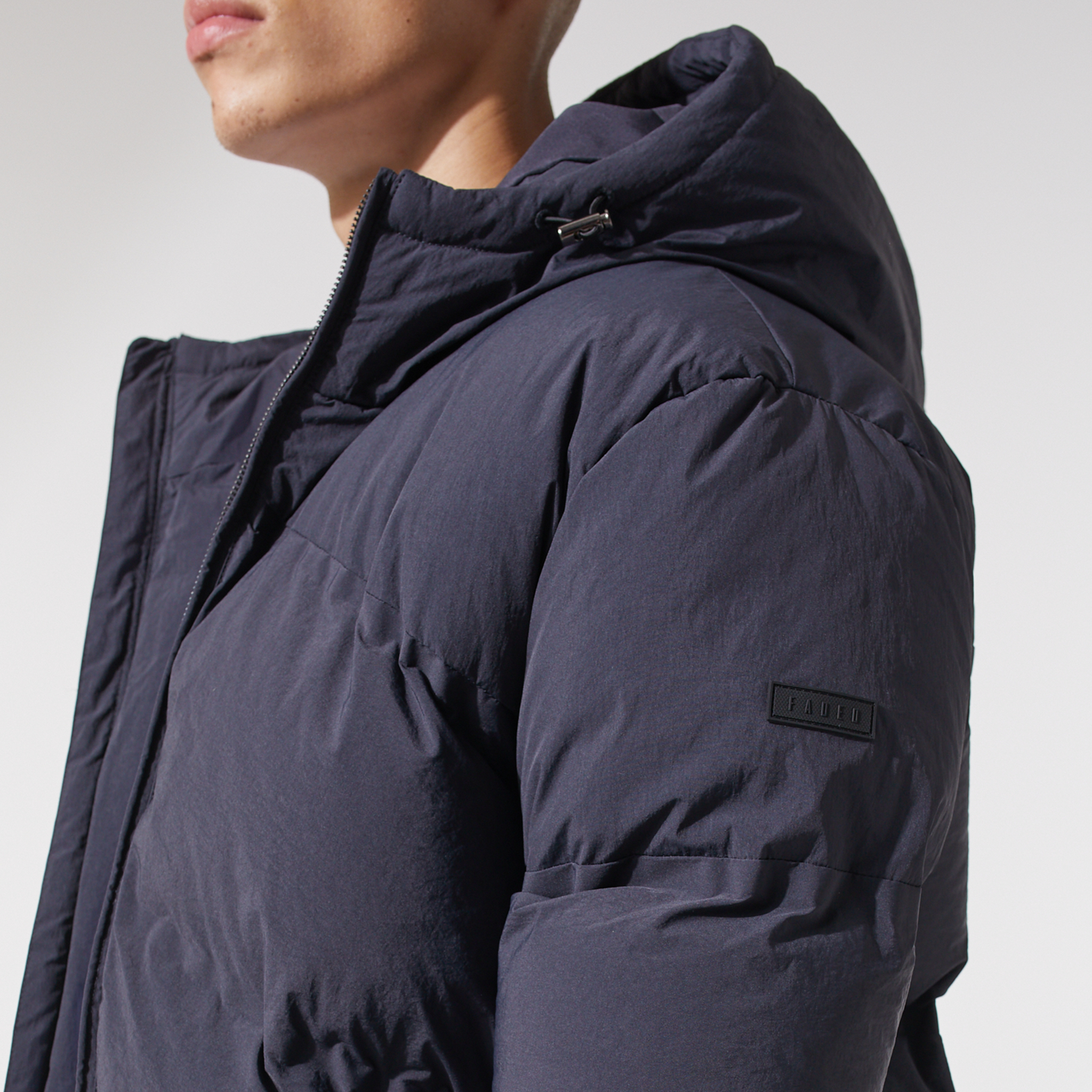 Chevron Hooded Puffer Jacket | Charcoal