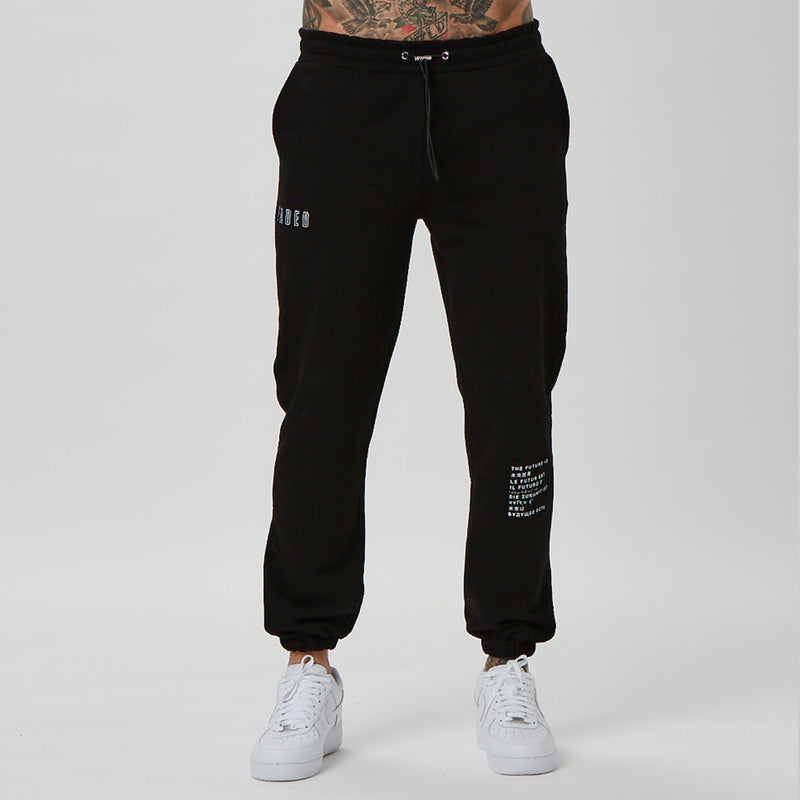 black branded joggers