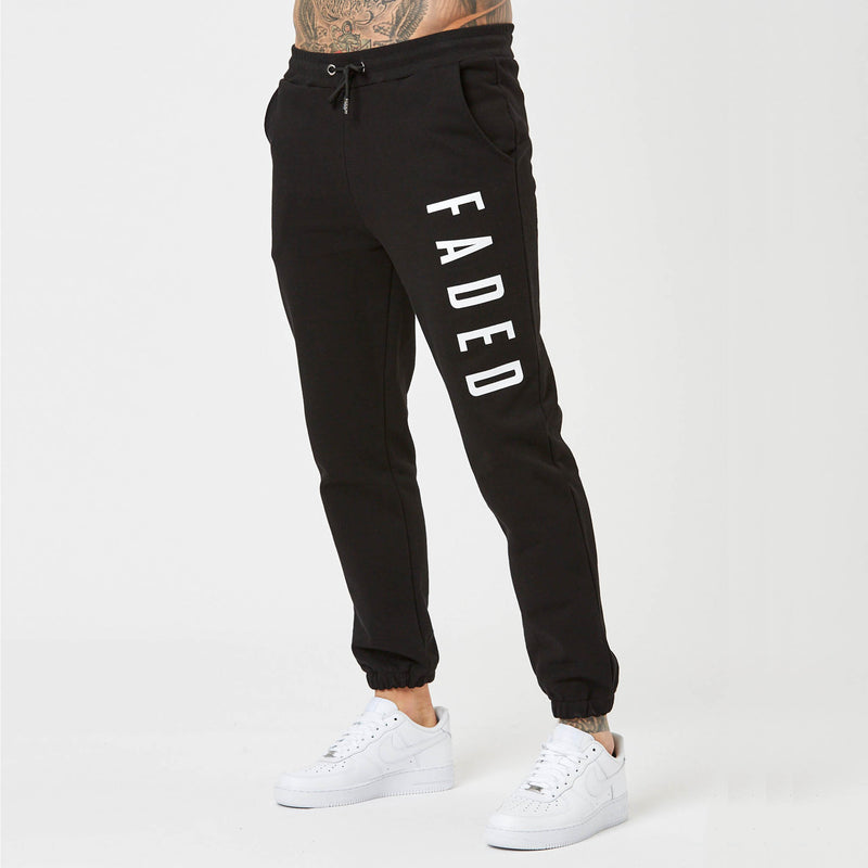 black branded joggers