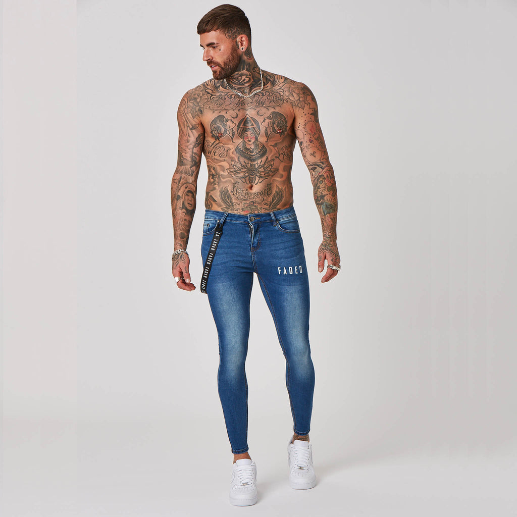 Mens Spray On Jeans Best Fitting Denim Faded Clothing