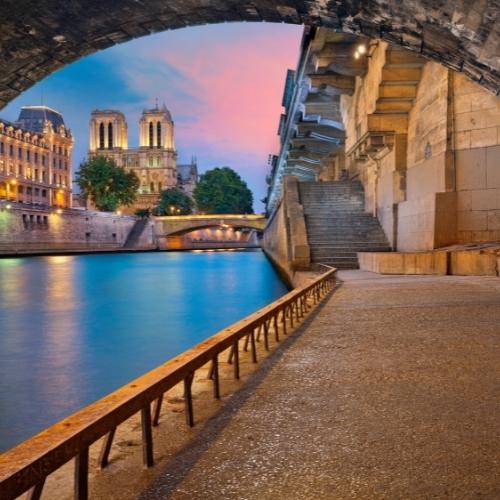 Notre Dame Cathedral as seen from the banks of the River Sienne in Paris