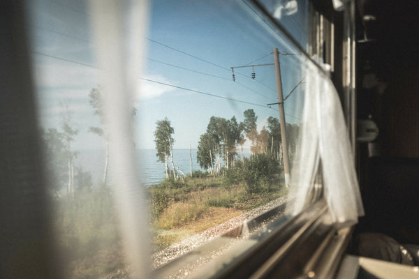 window view of beach from train