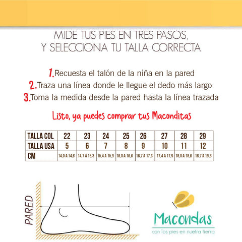 Size Chart for Maconditas, Little Girls Mafalda Shoes
