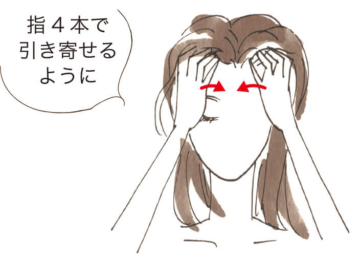 生え際をこめかみ→額中央に刺激