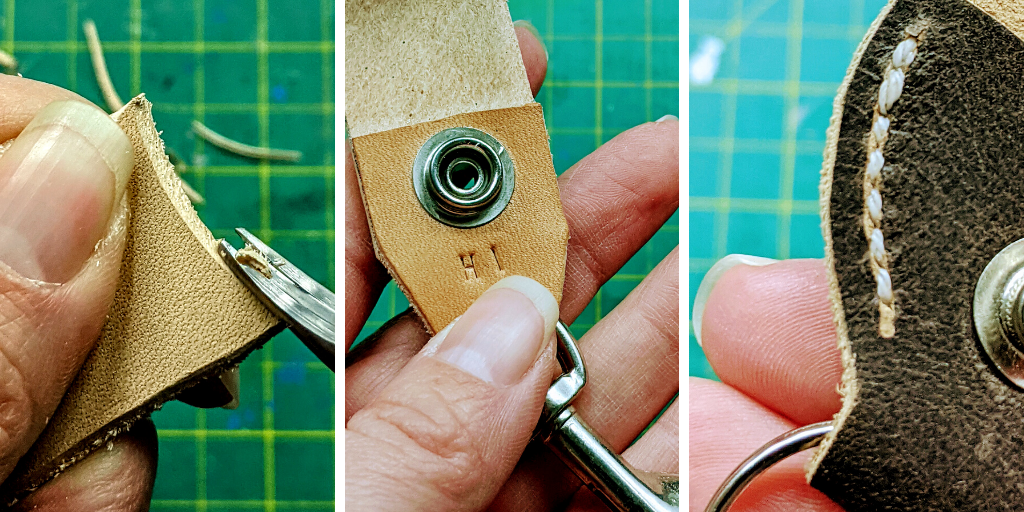 finishing touches on leather key fob