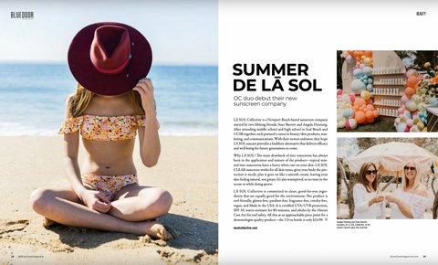 Young Girl Sits in Red Felt hat on beach wearing mineral zinc sunscreen that is spf30 