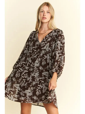 Fall Floral Chiffon Babydoll Short Dress - The Ivory Palm