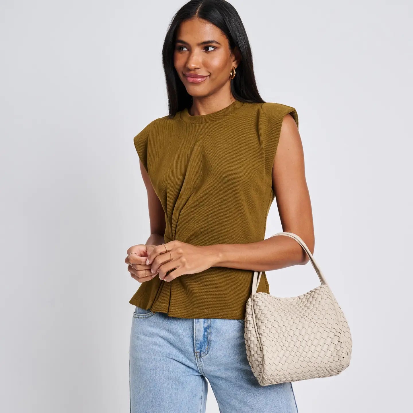 Roxy Woven Double Handle Woven Crossbody