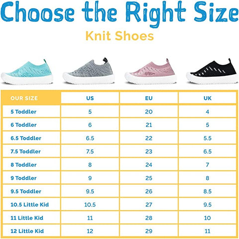 Jan and Jul knit shoe size chart