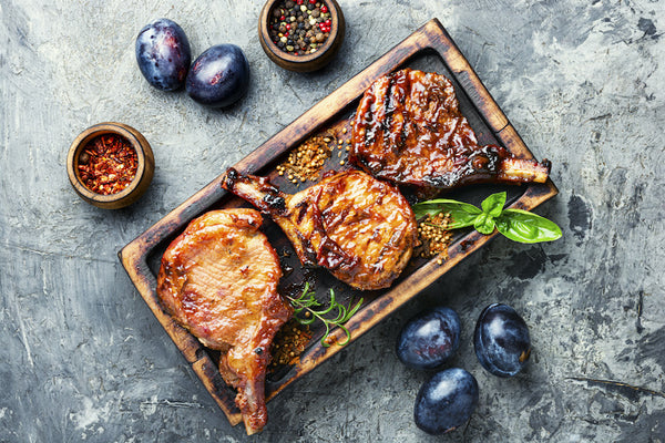 Grilled Pork Chops with Plums, Red Onions, and Arugula – Autumn Grilling Series