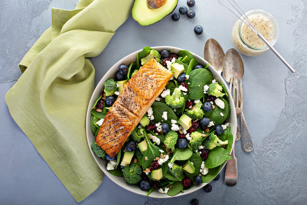Mother's Day Grilled Salmon Salad with Warm Blueberry Vinaigrette