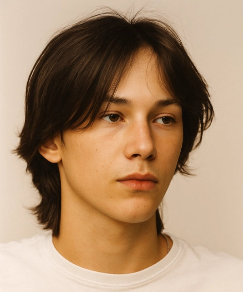 Wolf cut with curtain bangs and layered sides for natural flow and modern face-framing edge.