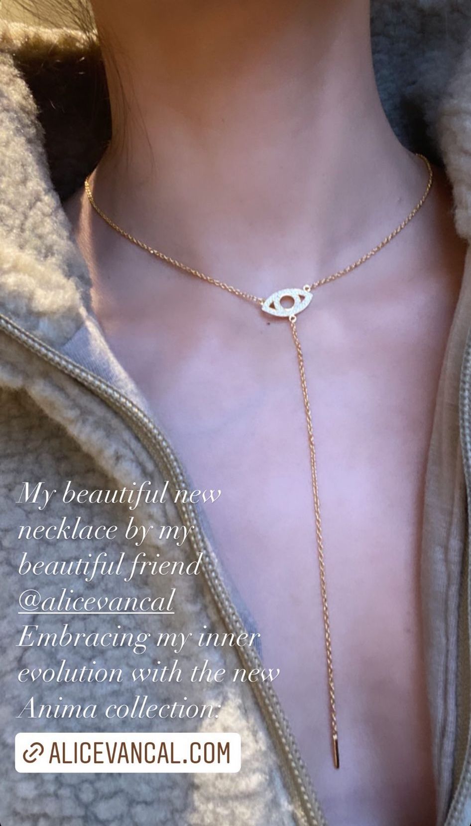 Zara Martin in Alice van Cal Anima Eye necklace