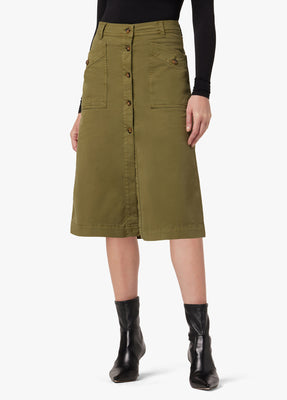 Seamed Vegan Leather Midi Skirt