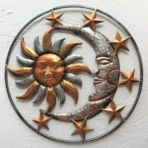 17in Metal Silver Bronze Sun Moon And Stars Wall Decor Caribbean Rays