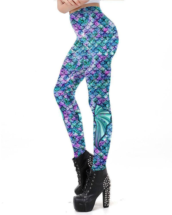 Light Purple Colorful Fish Scale With Fins Mermaid Leggings – pinkfad