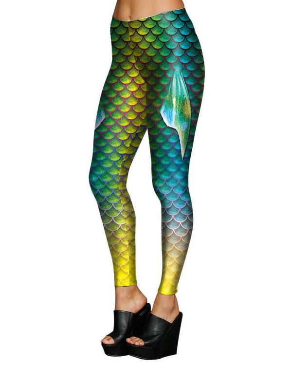 Green Fish Scale Mermaid Top Print Long Sleeve Skin Swimsuit