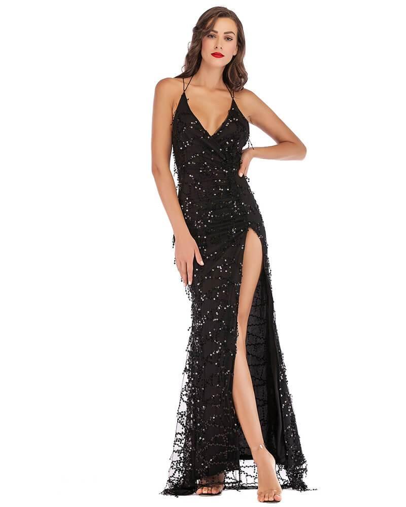 long black sequin dress with split