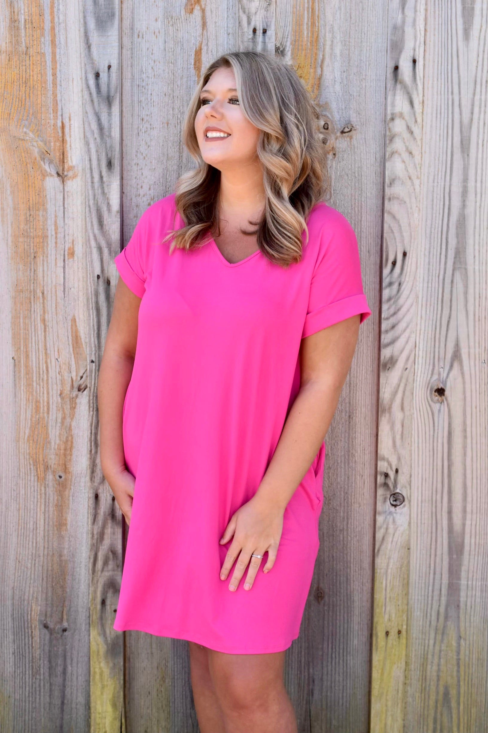 fuchsia t shirt dress