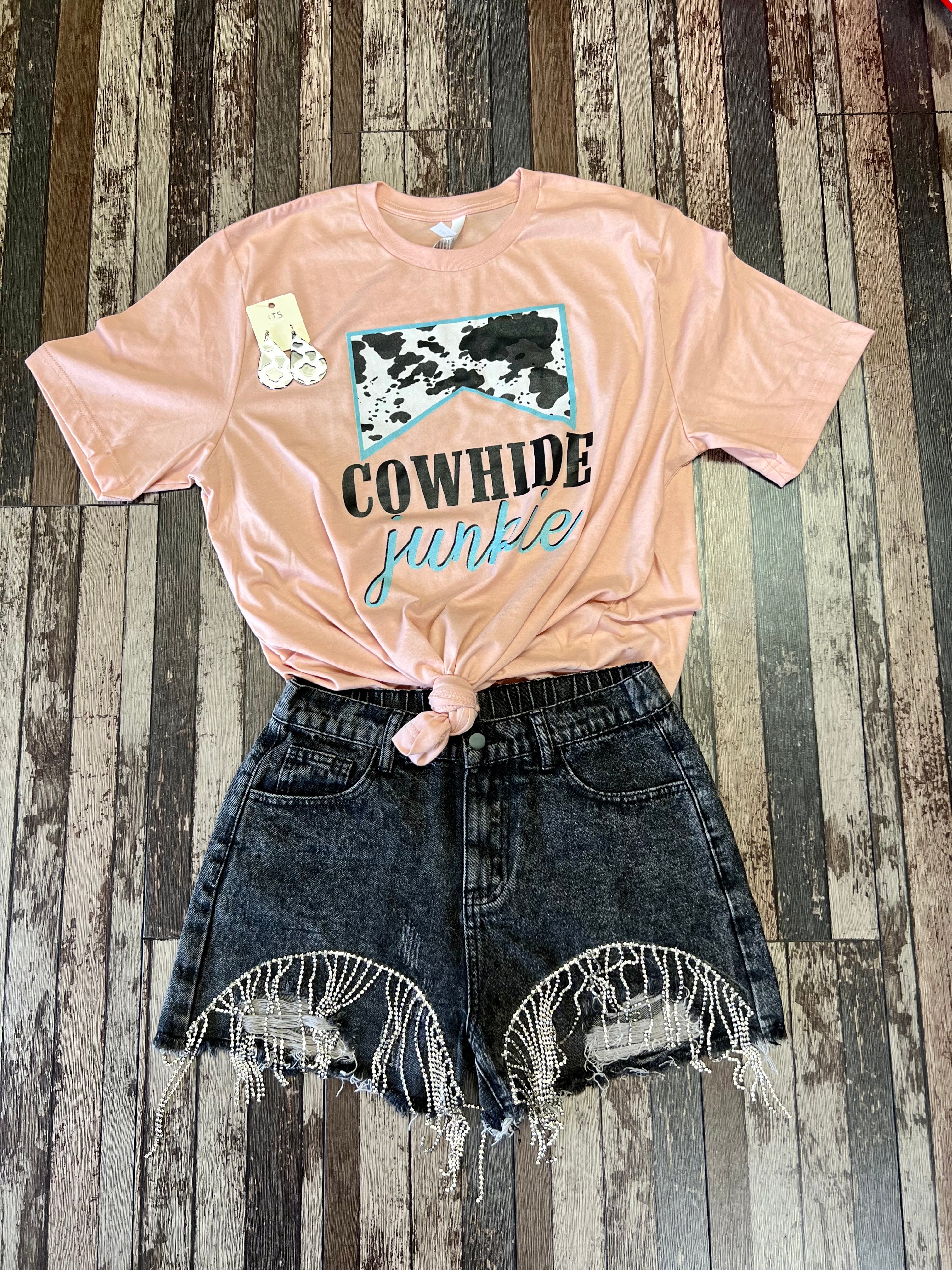 Black Denim Rhinestone Cowgirl Shorts