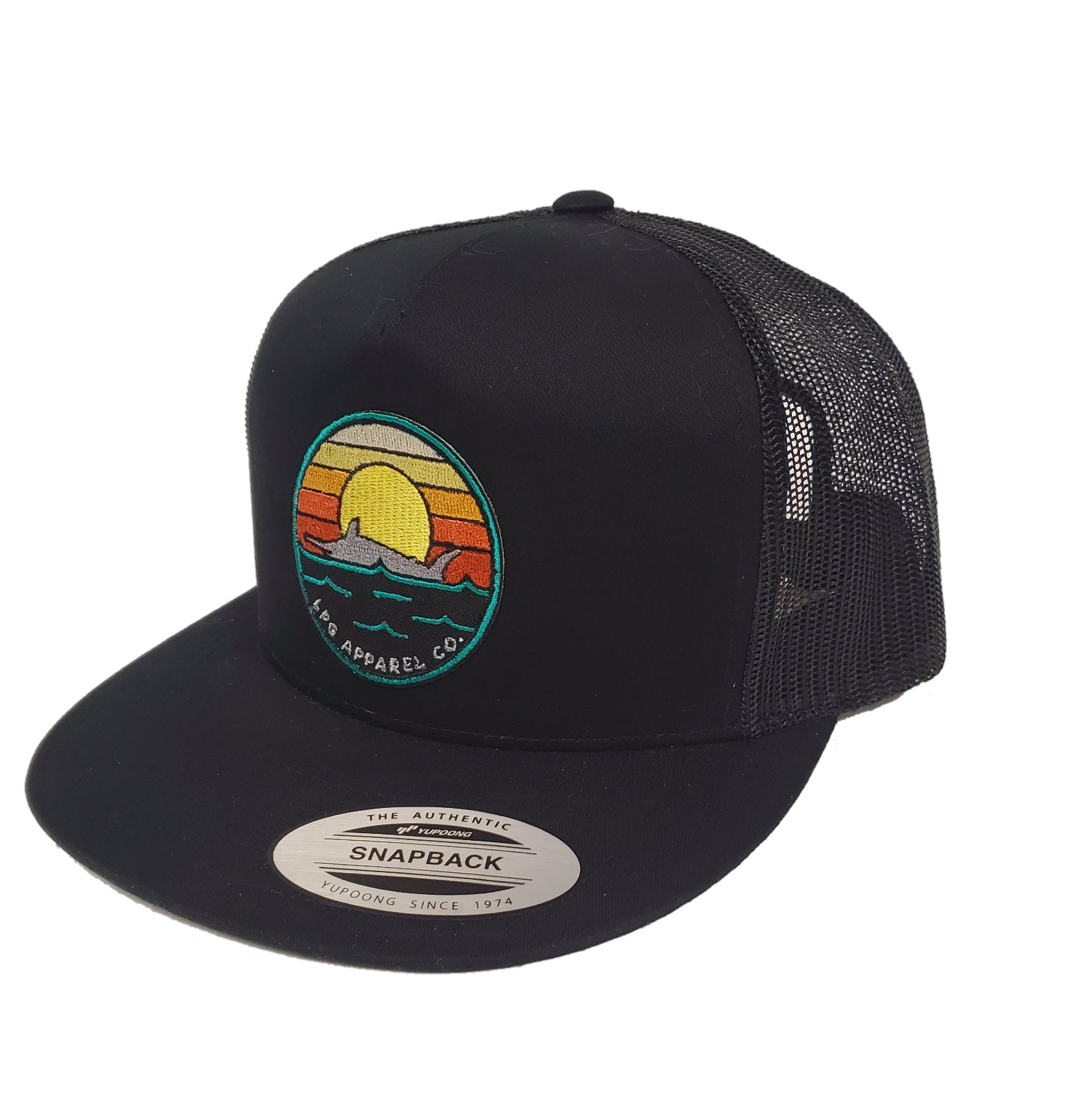 LPG Apparel Co. Retro Marlin Sunset Classic Snapback Flat Brim Trucker Baseball Hat