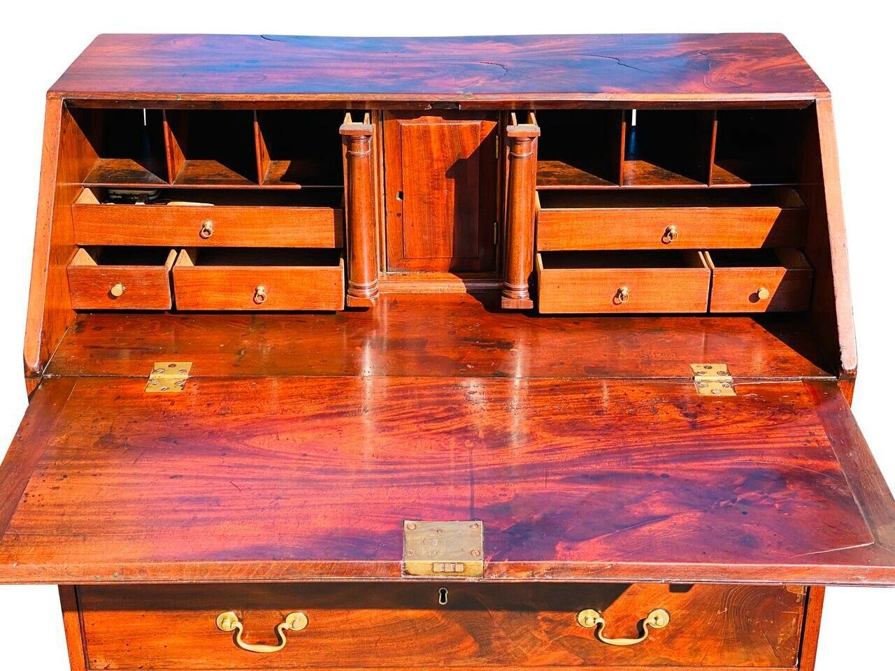 18th C Antique Chippendale Mahogany Slant Lid Secretary Desk Bay