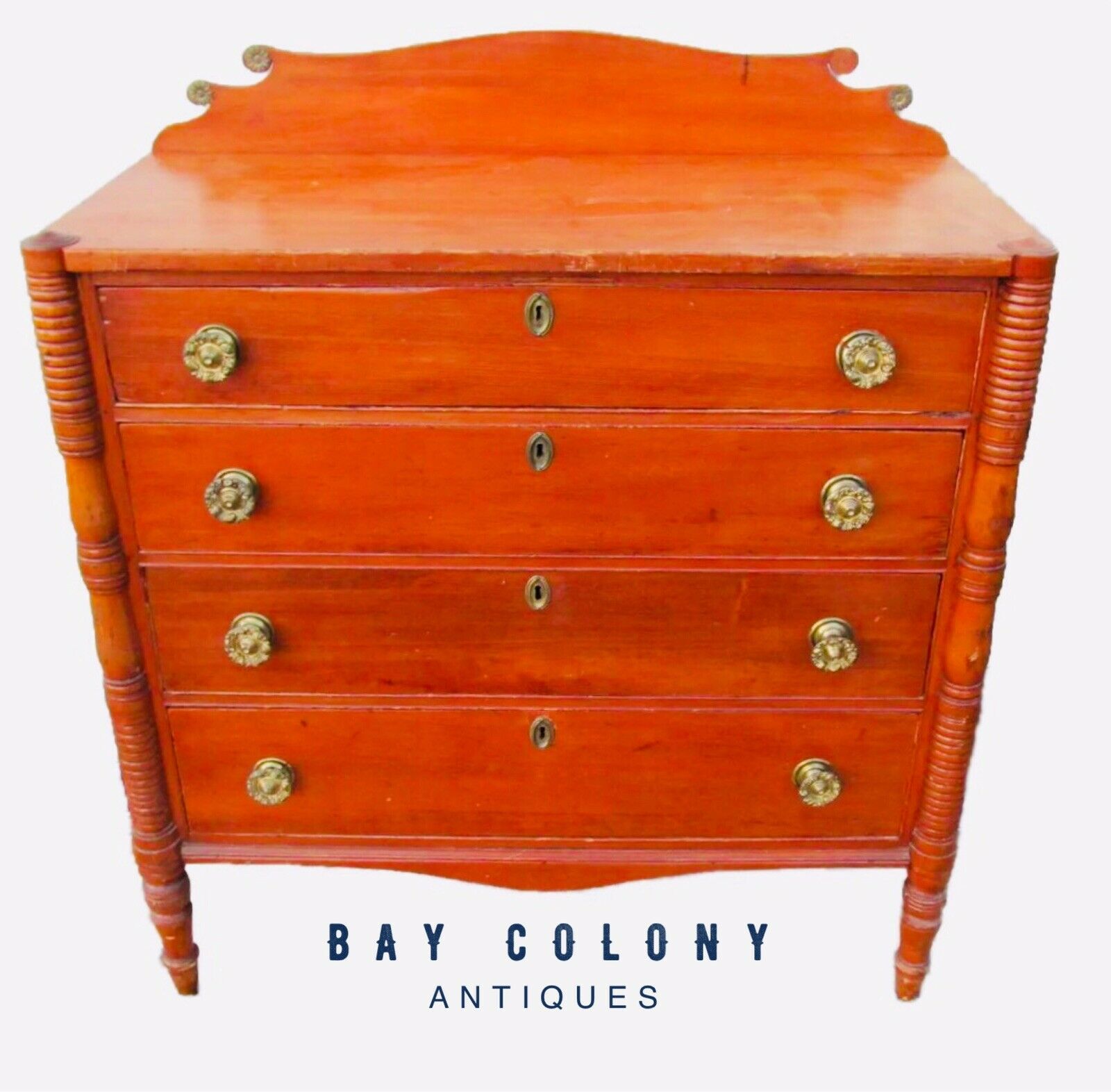 18th C Antique Sheraton Pine Maple Dresser Chest Bay Colony