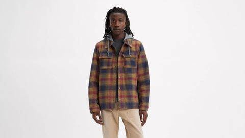 Levi's Cotton Plaid Sherpa Fleece Hoodie Jacket