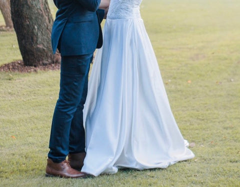 example of blue suit brown shoes for wedding attire