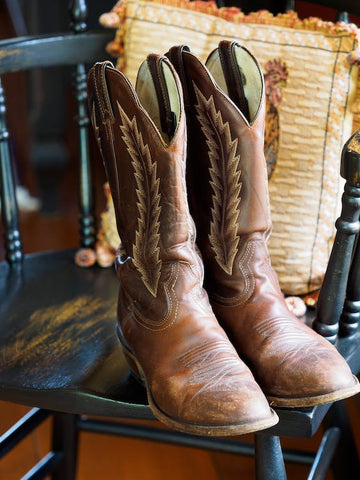 brown cowboy boots close up