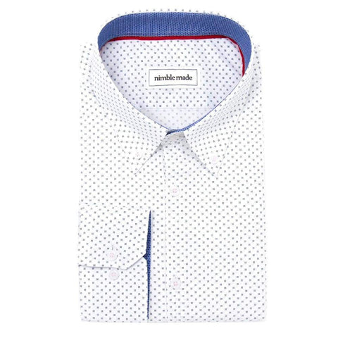 White Patterned Button-Down Dress Shirt