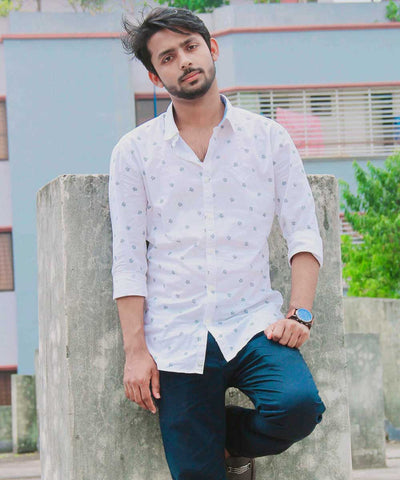 man wearing French cuff shirt with jeans