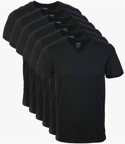 value pack of black solid gildan vneck tshirts for men